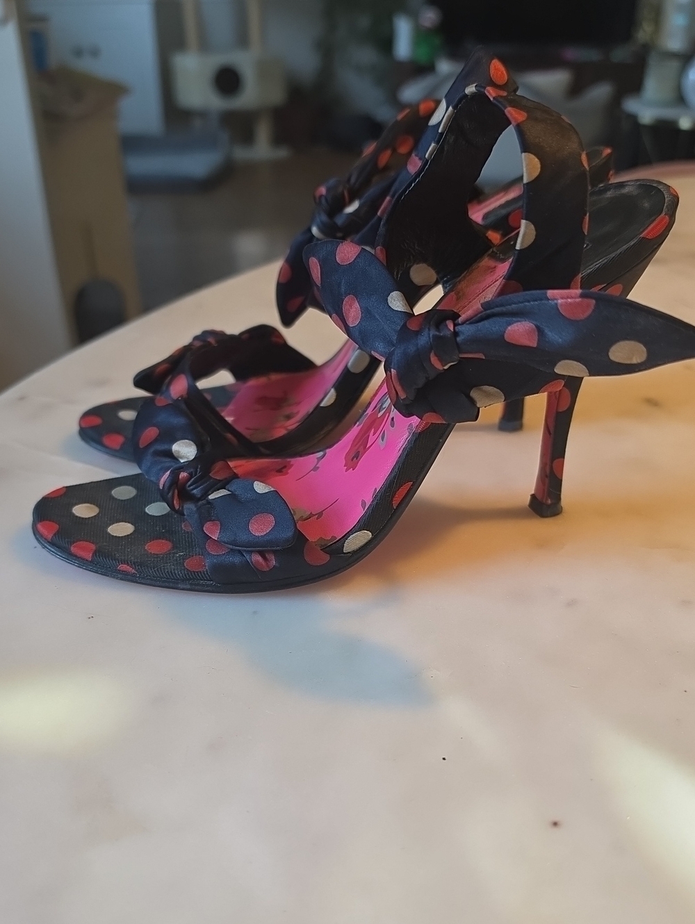 Betsey Johnson Polka Dot Bow High Heels with Pink Insole Size 7.5
